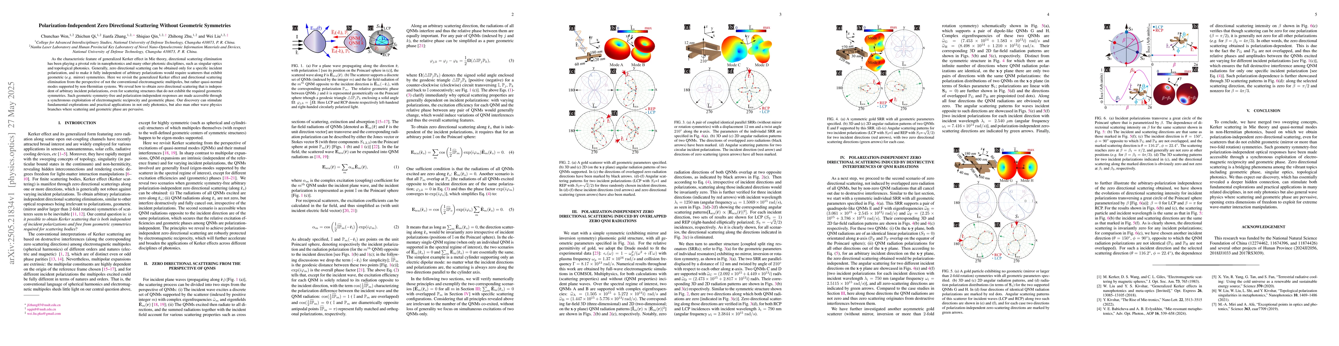Thumbnail for Polarization-Independent Zero Directional Scattering Without Geometric
  Symmetries