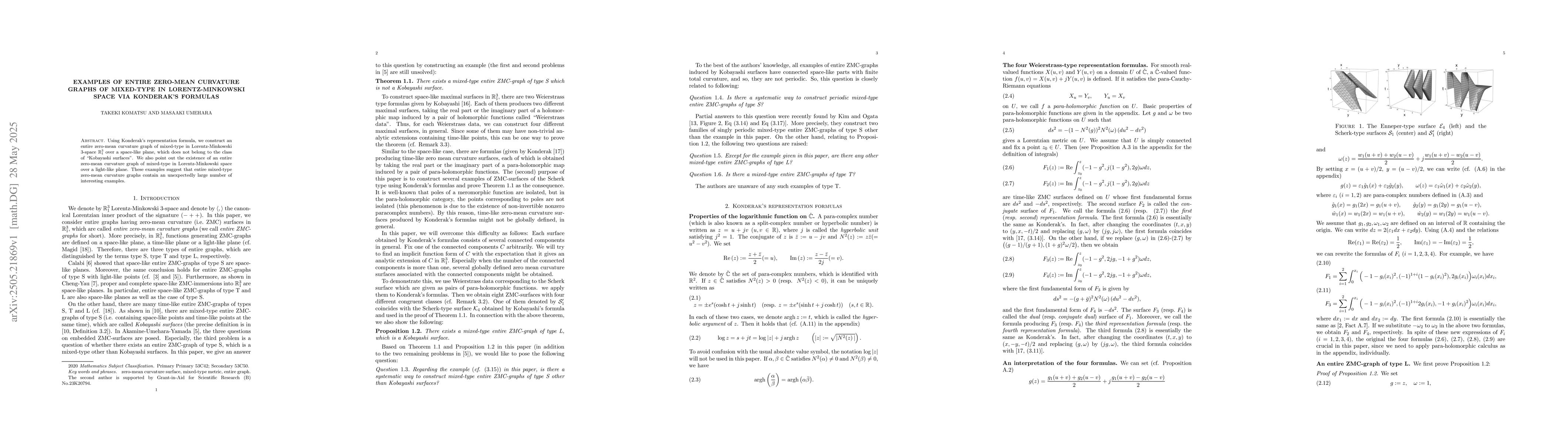 Thumbnail for Examples of entire zero-mean curvature graphs of mixed-type in
  Lorentz-Minkowski space via Konderak's formulas