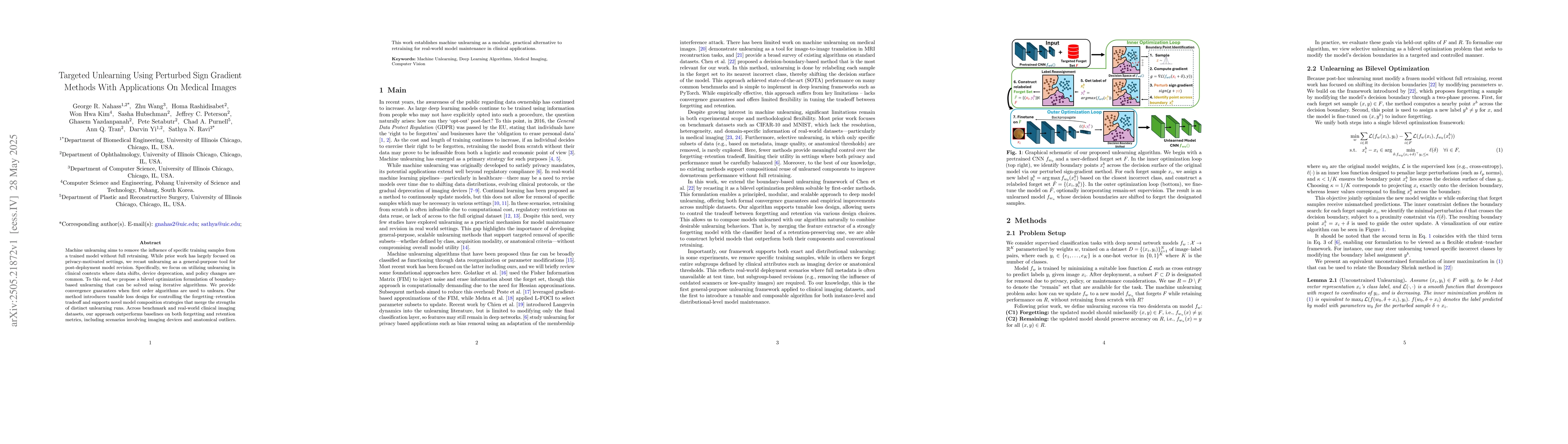 Thumbnail for Targeted Unlearning Using Perturbed Sign Gradient Methods With
  Applications On Medical Images