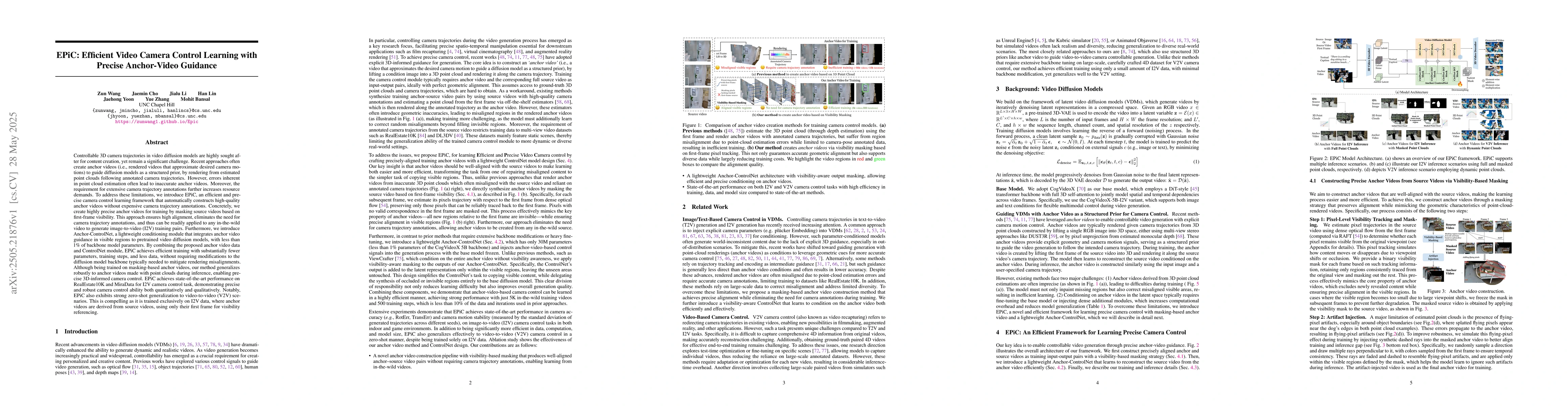 Thumbnail for EPiC: Efficient Video Camera Control Learning with Precise Anchor-Video
  Guidance