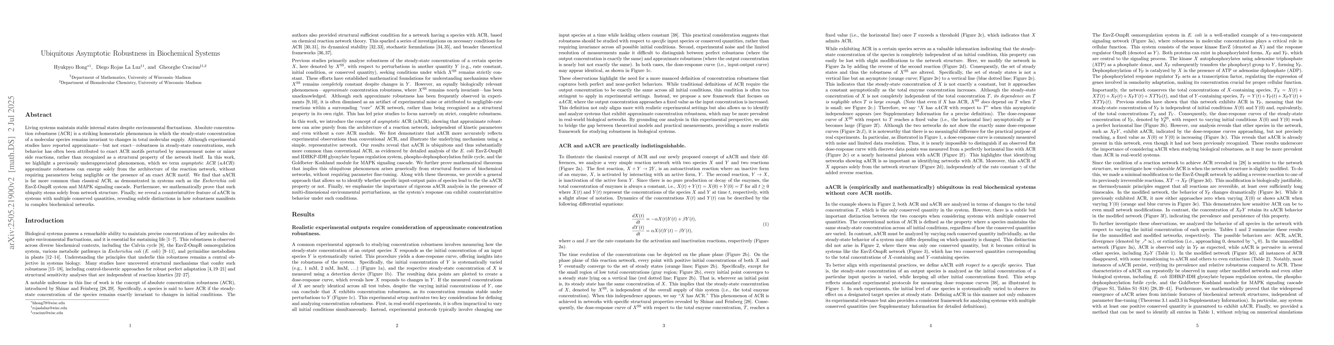 Thumbnail for Ubiquitous Asymptotic Robustness in Biochemical Systems