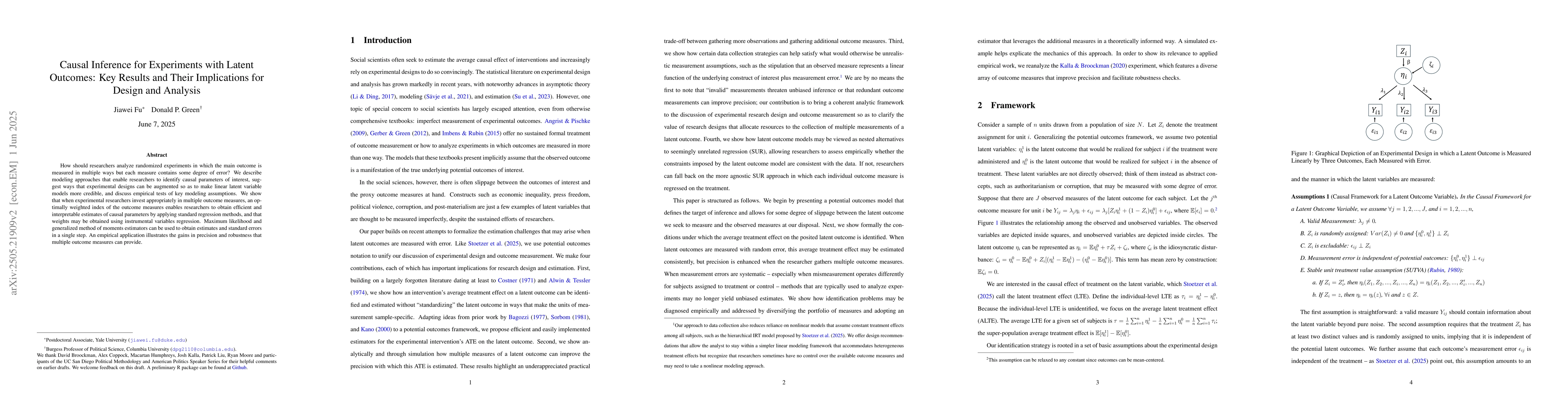 Thumbnail for Causal Inference for Experiments with Latent Outcomes: Key Results and
  Their Implications for Design and Analysis