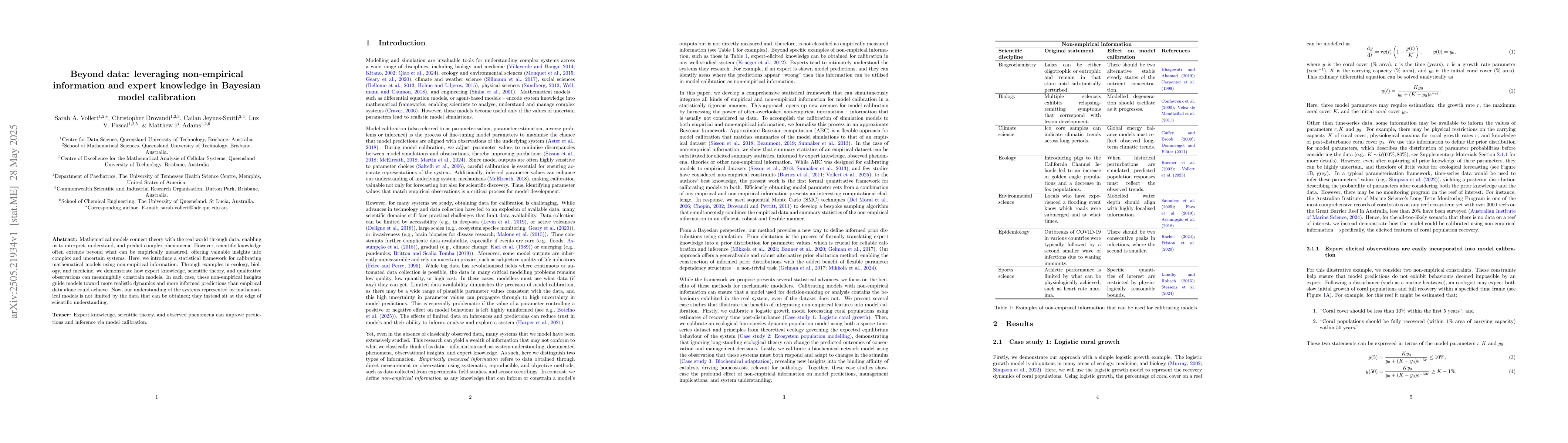 Thumbnail for Beyond data: leveraging non-empirical information and expert knowledge
  in Bayesian model calibration