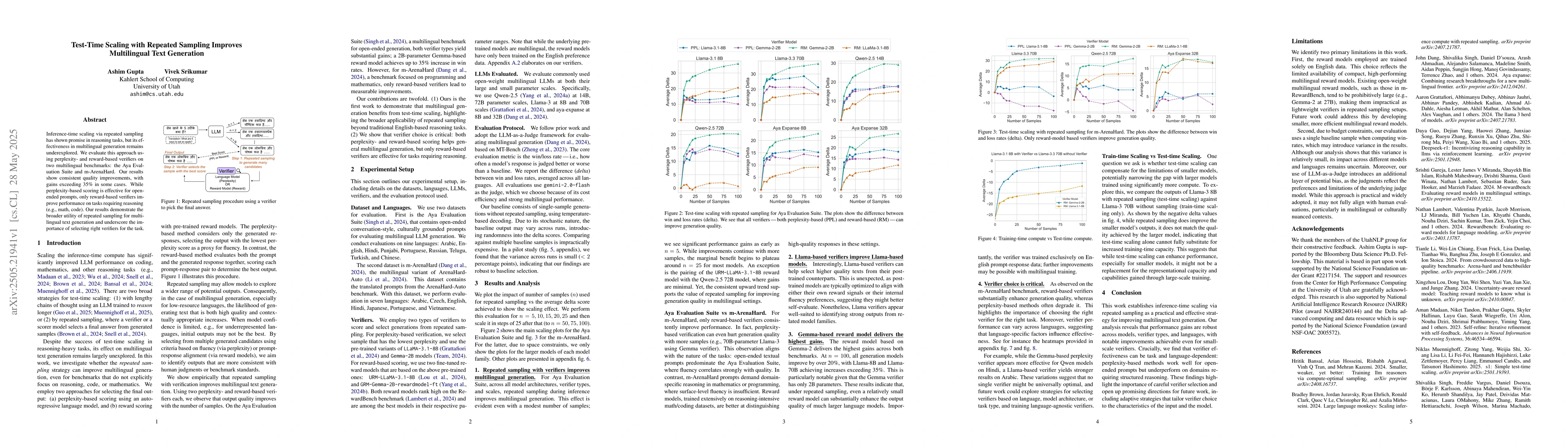 Thumbnail for Test-Time Scaling with Repeated Sampling Improves Multilingual Text
  Generation