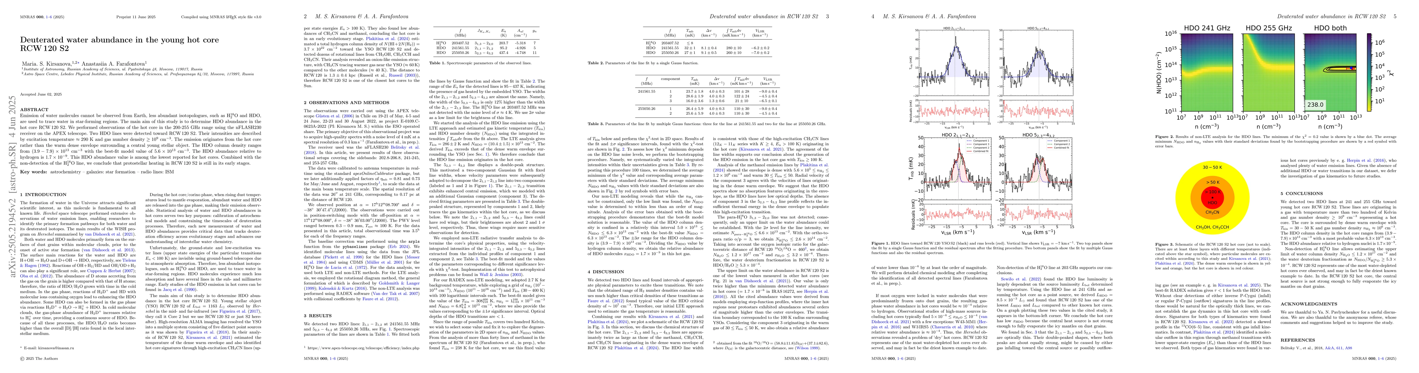 Thumbnail for Deuterated water abundance in the young hot core RCW 120 S2