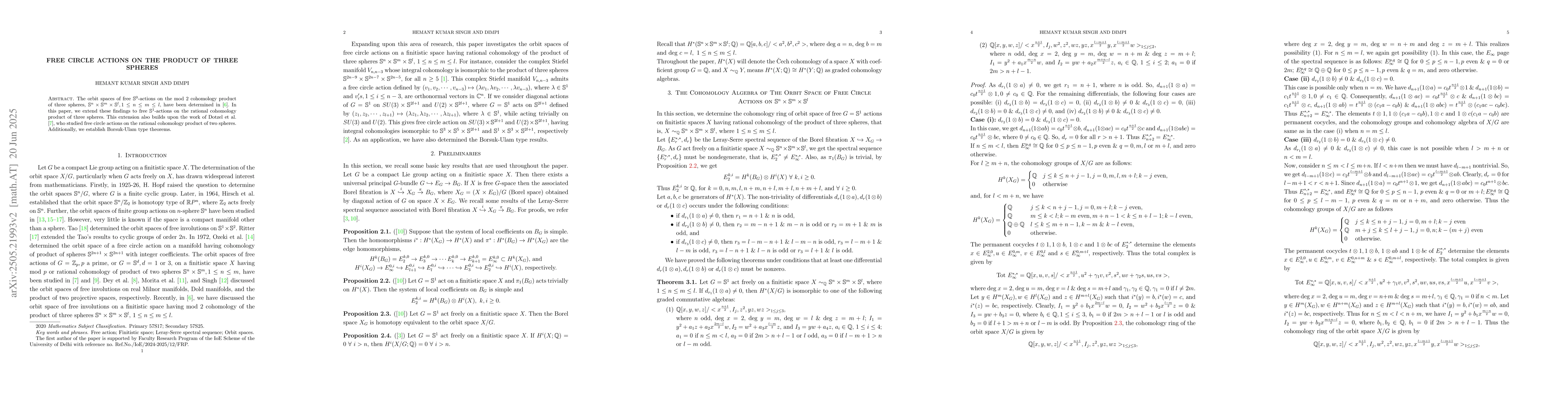 Thumbnail for Free Circle Actions on the Product of Three Spheres