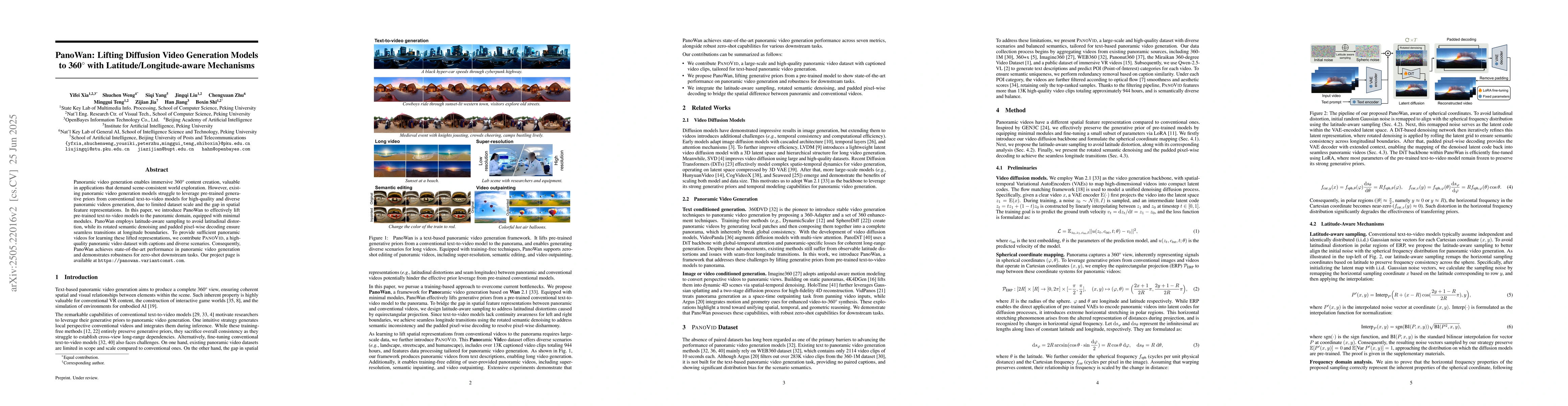 Thumbnail for PanoWan: Lifting Diffusion Video Generation Models to 360° with
  Latitude/Longitude-aware Mechanisms