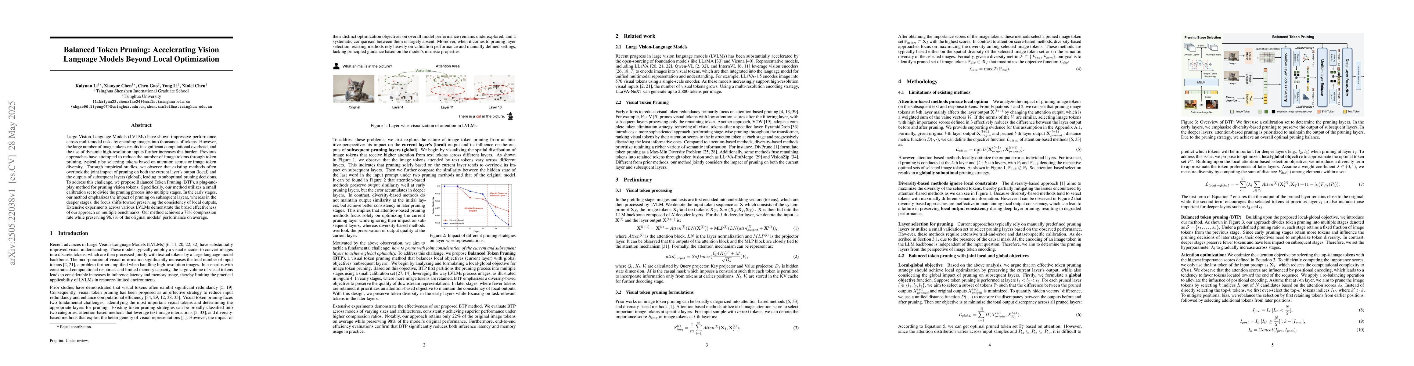Thumbnail for Balanced Token Pruning: Accelerating Vision Language Models Beyond Local
  Optimization