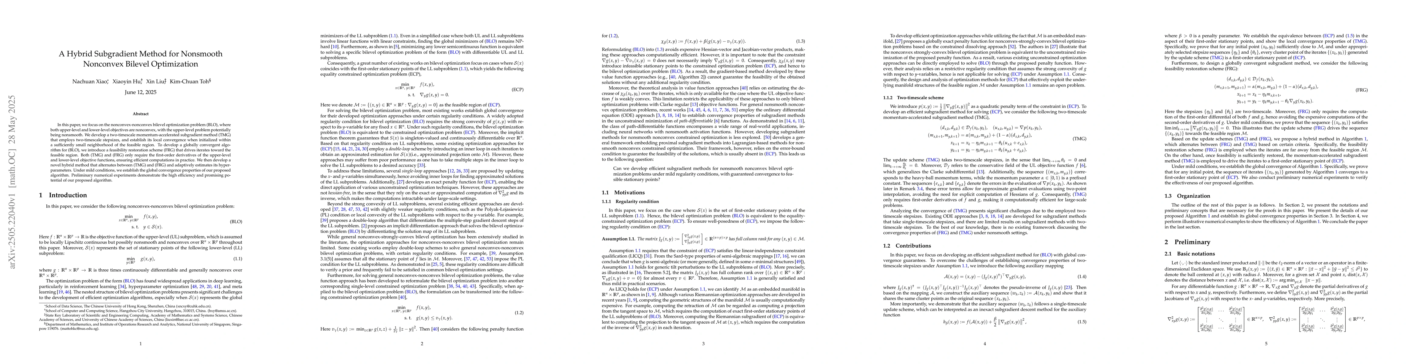 Thumbnail for A Hybrid Subgradient Method for Nonsmooth Nonconvex Bilevel Optimization