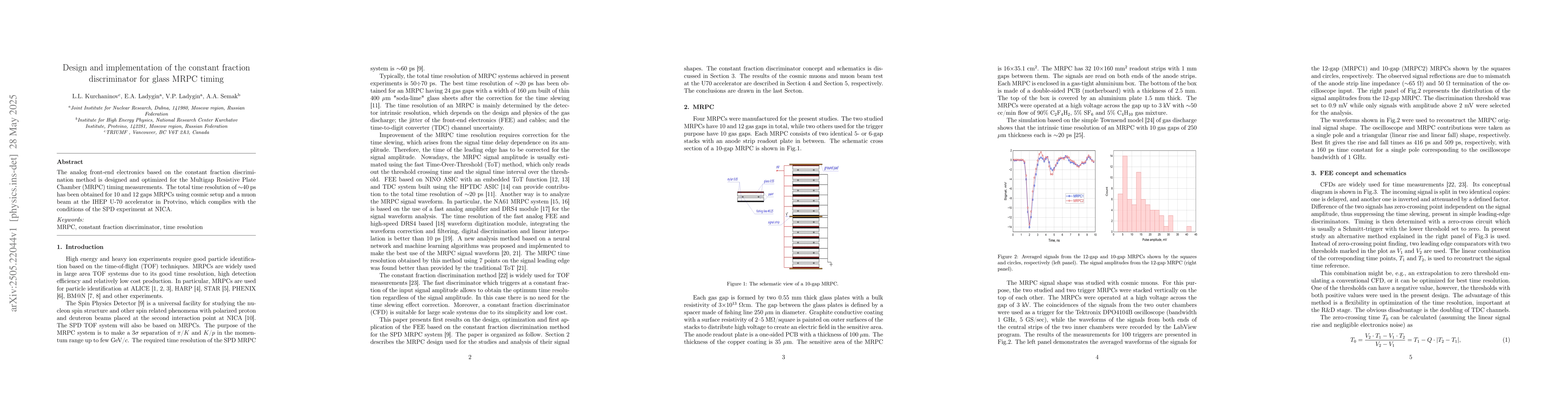 Thumbnail for Design and implementation of the constant fraction discriminator for
  glass MRPC timing