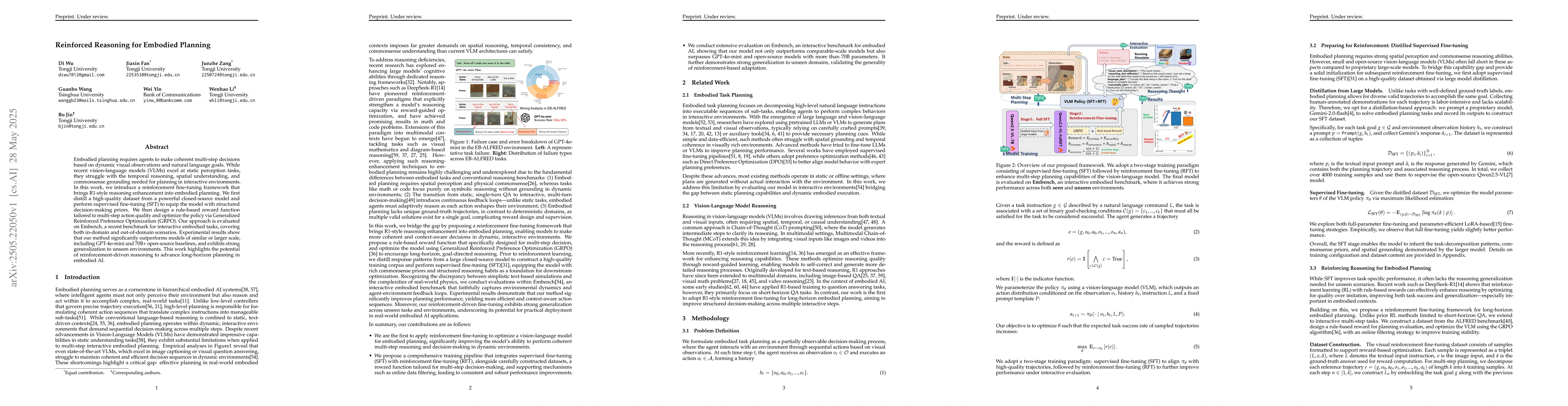 Thumbnail for Reinforced Reasoning for Embodied Planning