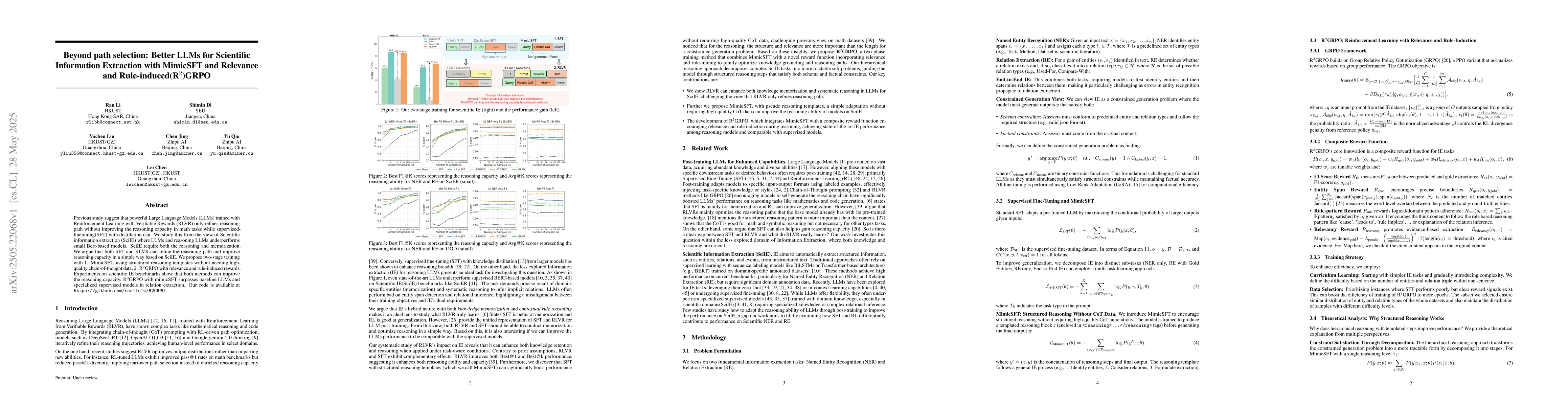 Thumbnail for Beyond path selection: Better LLMs for Scientific Information Extraction
  with MimicSFT and Relevance and Rule-induced(R$^2$)GRPO