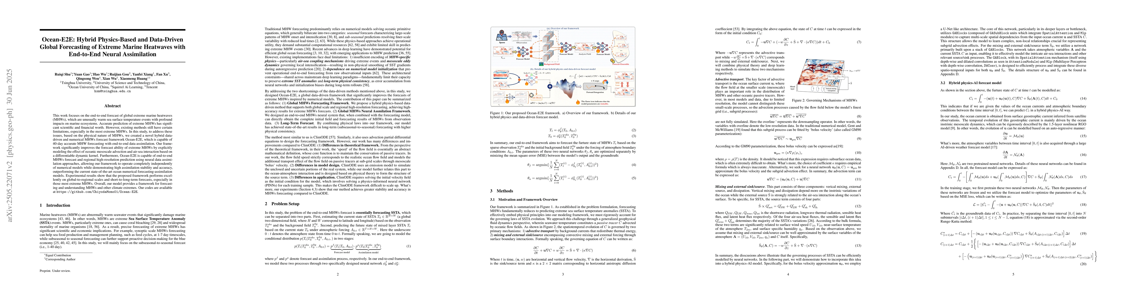 Thumbnail for Ocean-E2E: Hybrid Physics-Based and Data-Driven Global Forecasting of
  Extreme Marine Heatwaves with End-to-End Neural Assimilation