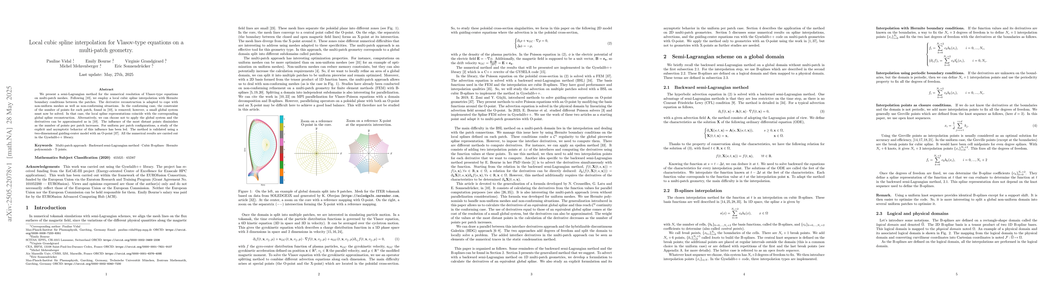 Thumbnail for Local cubic spline interpolation for Vlasov-type equations on a
  multi-patch geometry