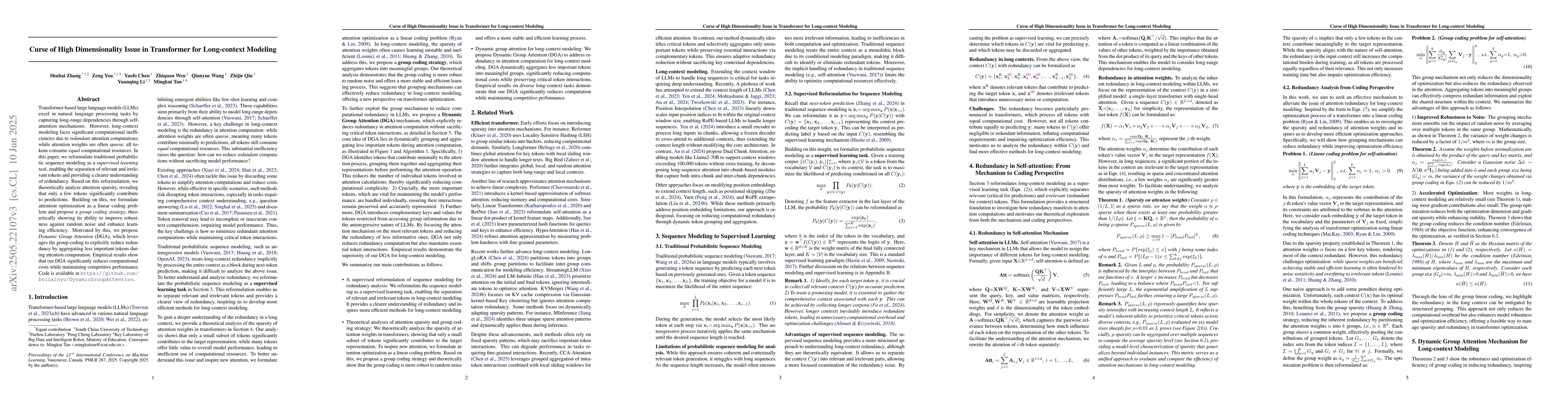 Thumbnail for Curse of High Dimensionality Issue in Transformer for Long-context
  Modeling