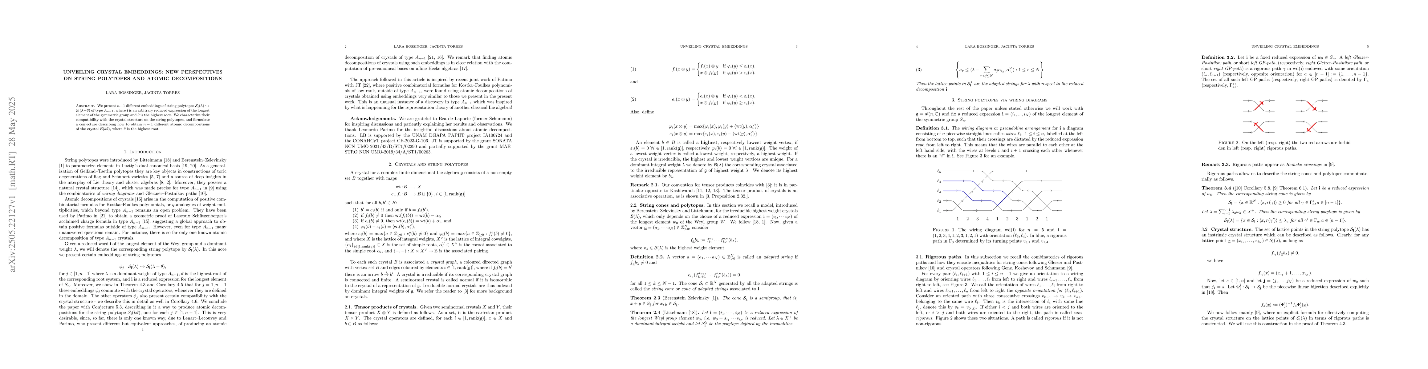 Thumbnail for Unveiling Crystal Embeddings: New Perspectives on String Polytopes and
  Atomic Decompositions