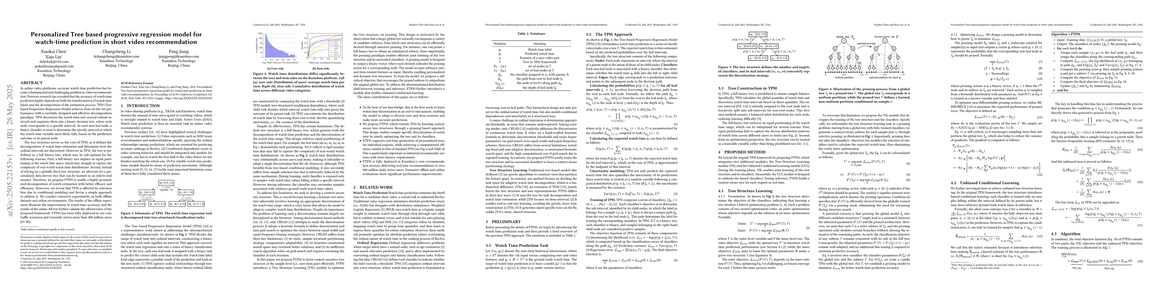 Thumbnail for Personalized Tree based progressive regression model for watch-time
  prediction in short video recommendation