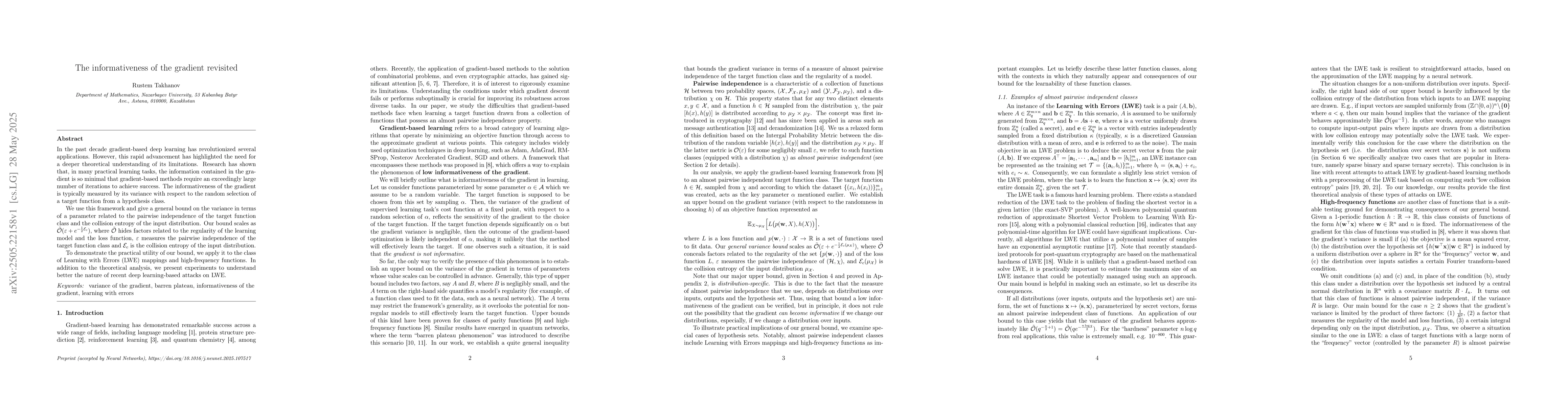 Thumbnail for The informativeness of the gradient revisited