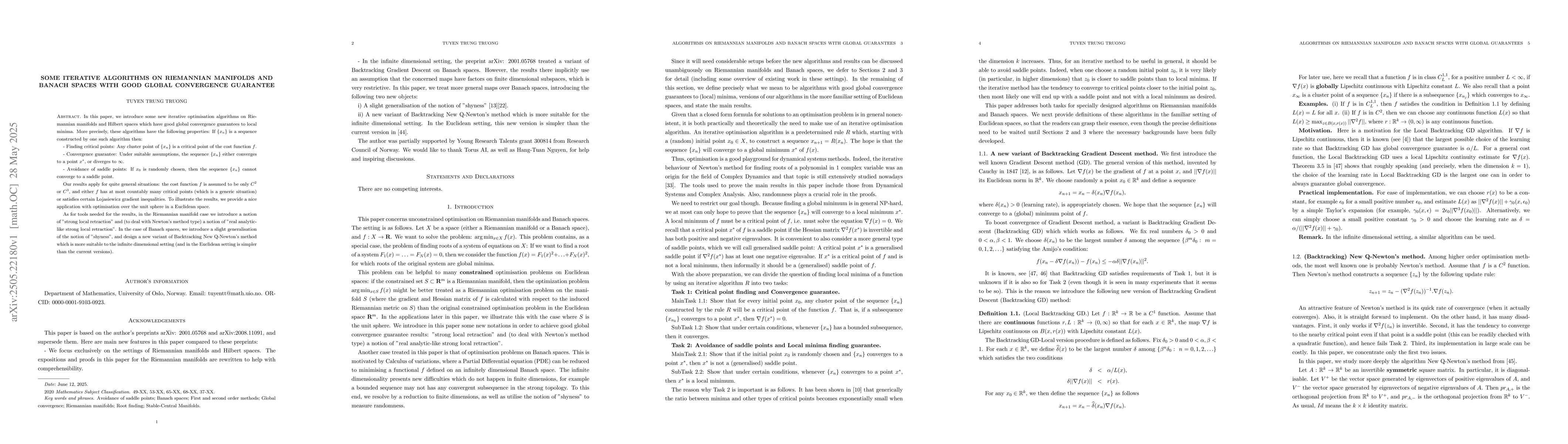 Thumbnail for Some iterative algorithms on Riemannian manifolds and Banach spaces with
  good global convergence guarantee