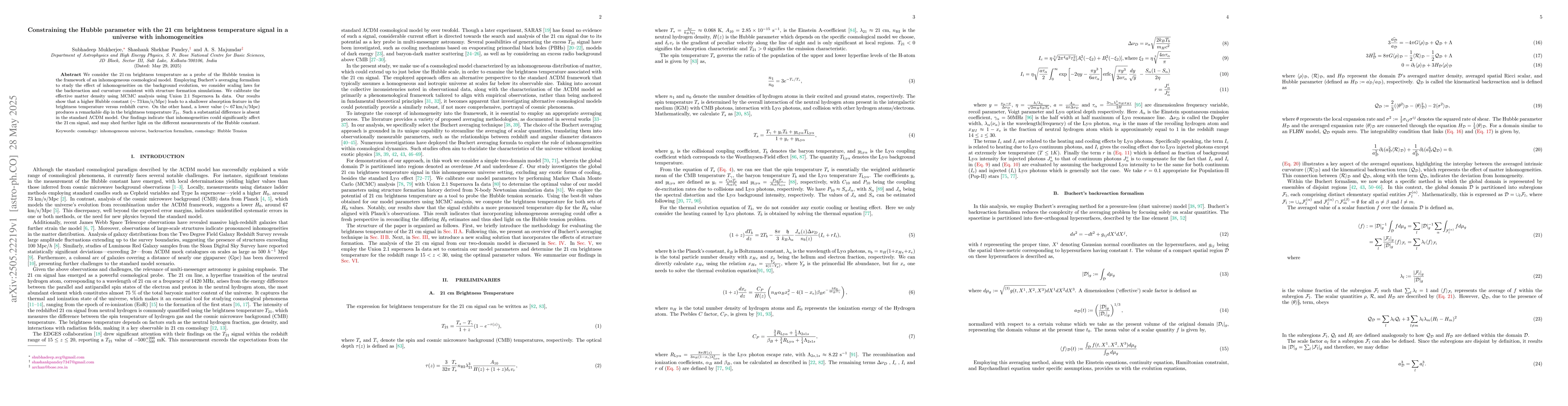 Thumbnail for Constraining the Hubble parameter with the 21 cm brightness temperature
  signal in a universe with inhomogeneities