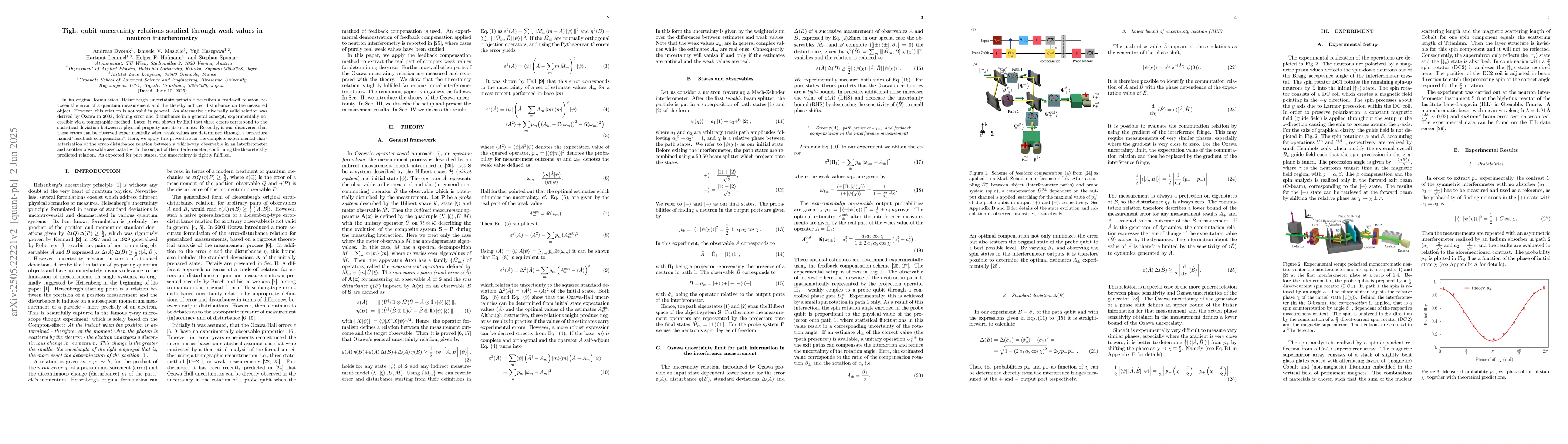 Thumbnail for Tight qubit uncertainty relations studied through weak values in neutron
  interferometry