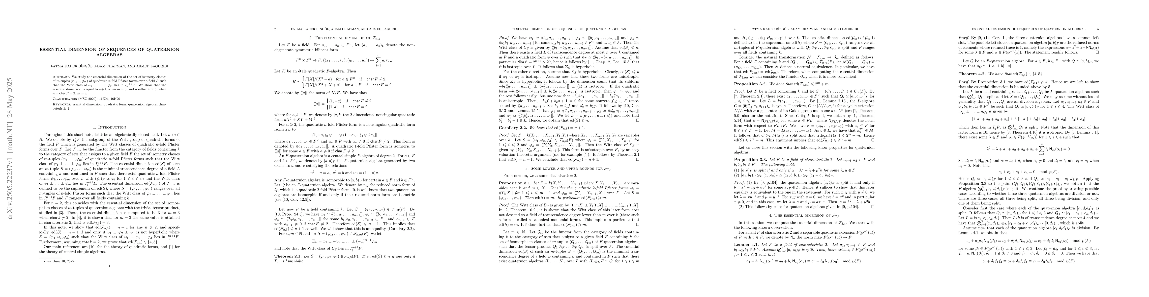 Thumbnail for Essential dimension of sequences of quaternion algebras