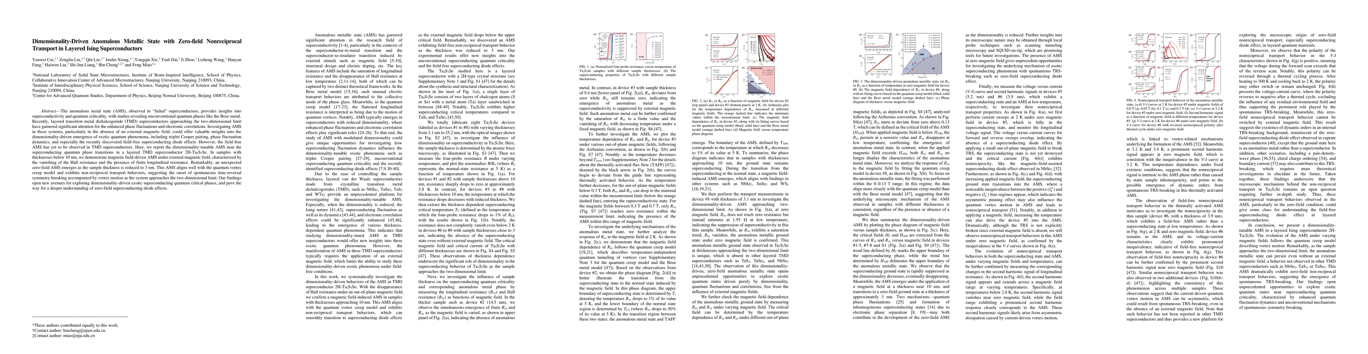 Thumbnail for Dimensionality-Driven Anomalous Metallic State with Zero-field
  Nonreciprocal Transport in Layered Ising Superconductors