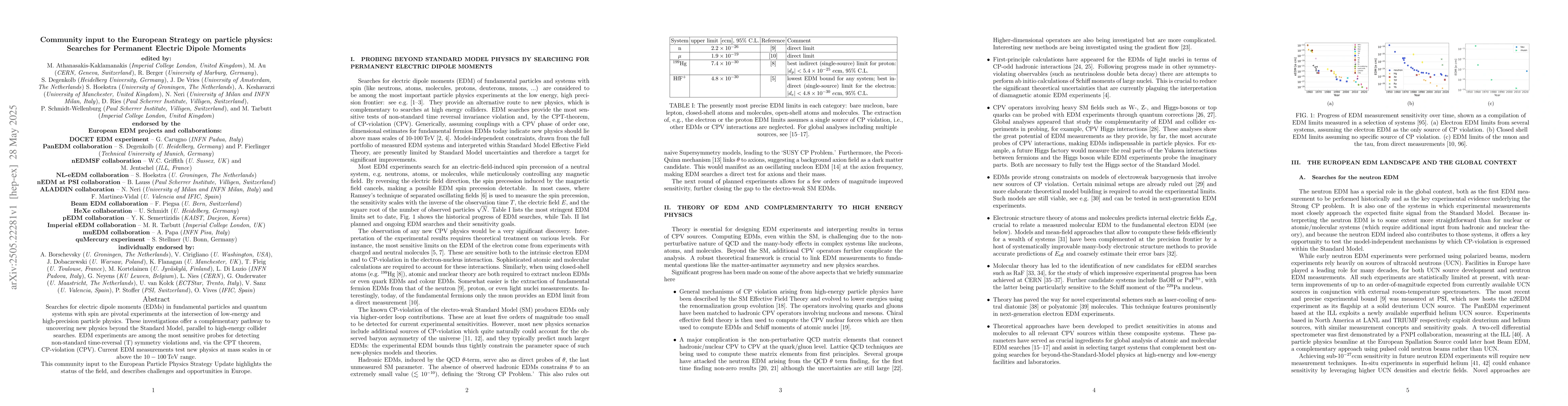 Thumbnail for Community input to the European Strategy on particle physics: Searches
  for Permanent Electric Dipole Moments