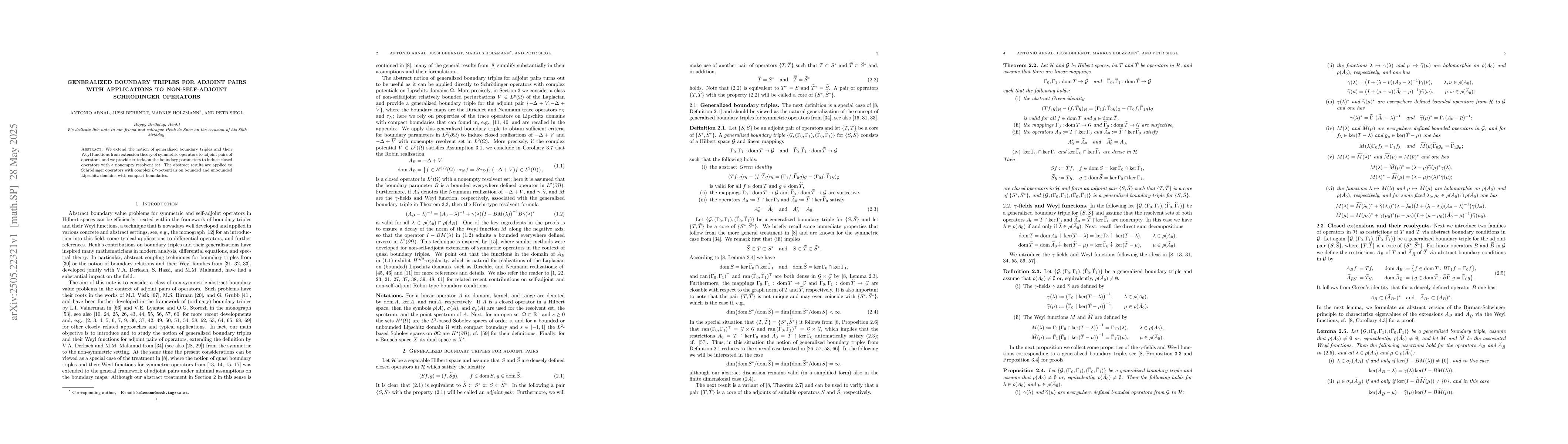 Thumbnail for Generalized boundary triples for adjoint pairs with applications to
  non-self-adjoint Schrödinger operators