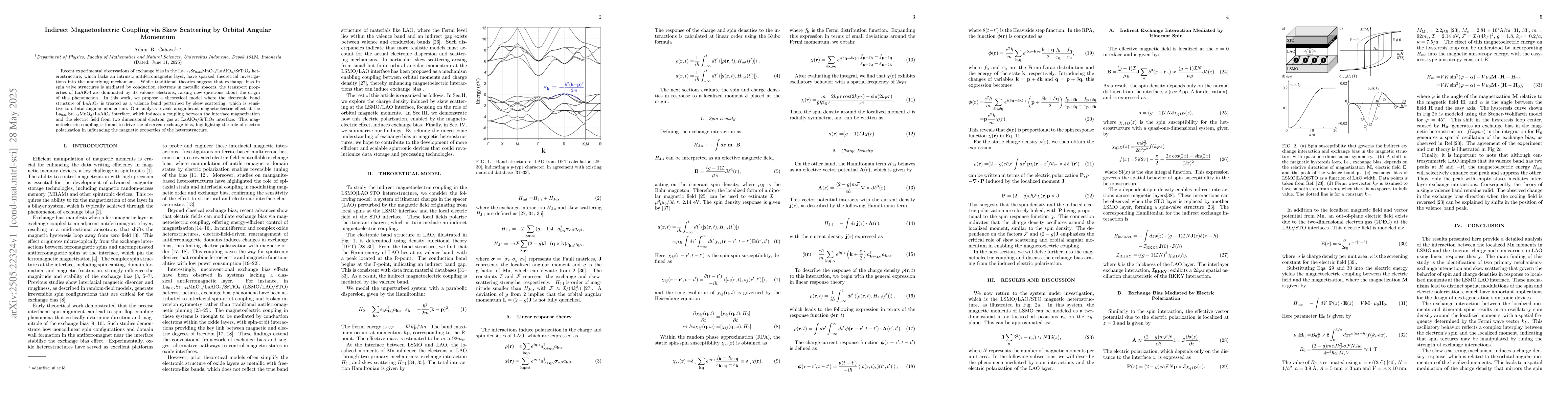 Thumbnail for Indirect Magnetoelectric Coupling via Skew Scattering by Orbital Angular
  Momentum