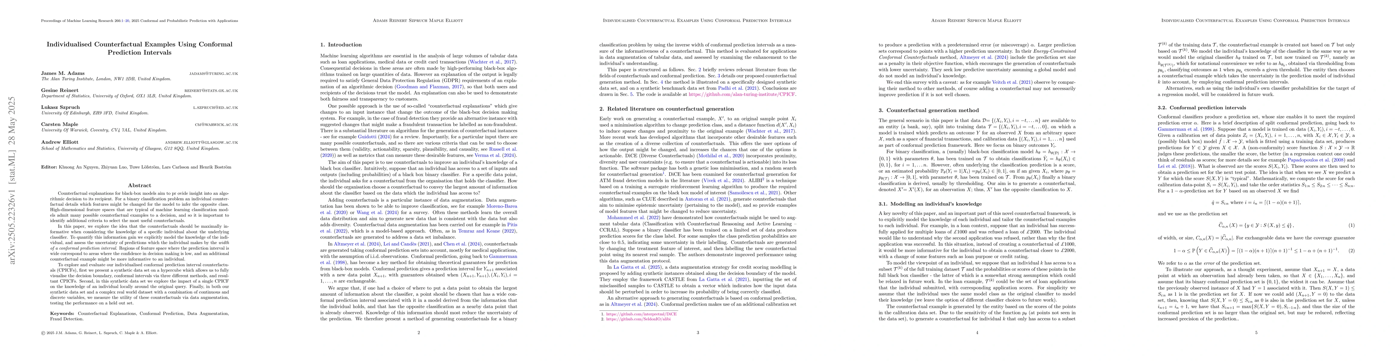Thumbnail for Individualised Counterfactual Examples Using Conformal Prediction
  Intervals