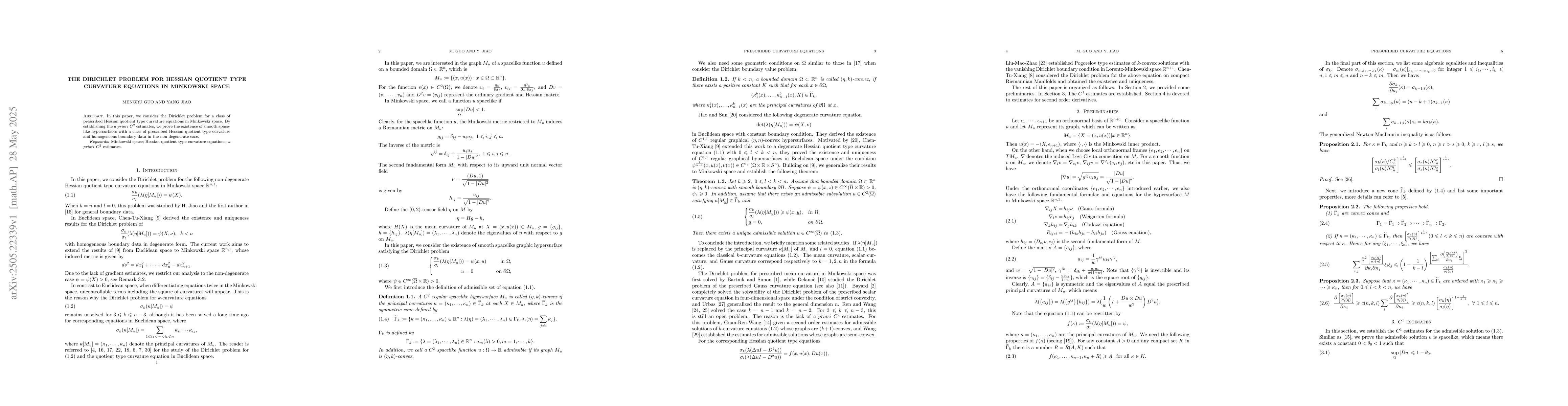 Thumbnail for The Dirichlet problem for Hessian quotient type curvature equations in
  Minkowski space