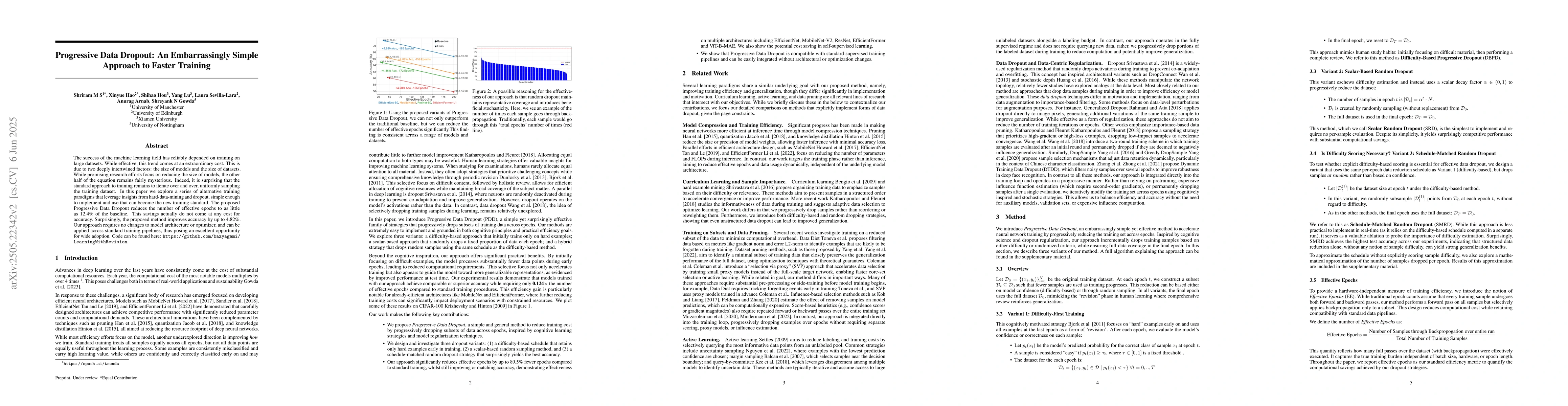 Thumbnail for Progressive Data Dropout: An Embarrassingly Simple Approach to Faster
  Training