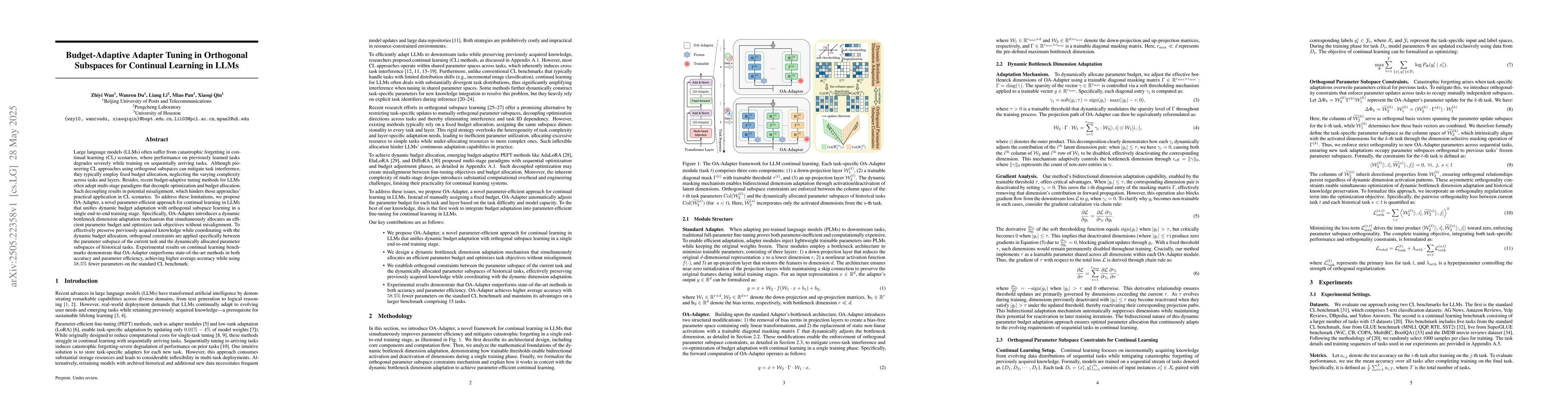 Thumbnail for Budget-Adaptive Adapter Tuning in Orthogonal Subspaces for Continual
  Learning in LLMs