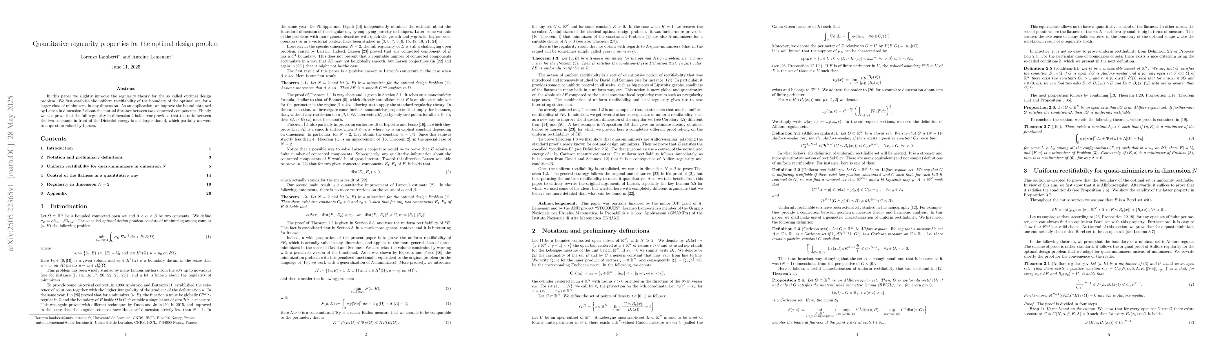 Thumbnail for Quantitative regularity properties for the optimal design problem