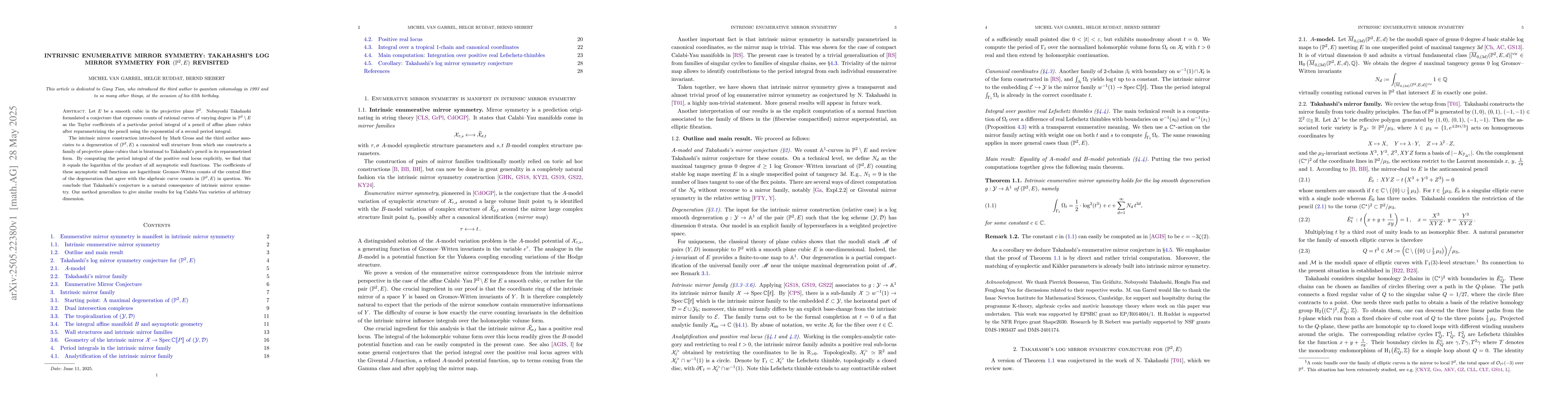 Thumbnail for Intrinsic enumerative mirror symmetry: Takahashi's log mirror symmetry
  for $(\mathbb{P}^2,E)$ revisited