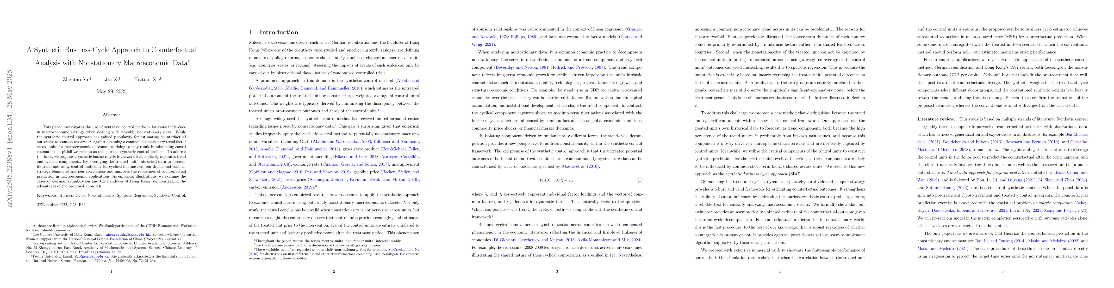 Thumbnail for A Synthetic Business Cycle Approach to Counterfactual Analysis with
  Nonstationary Macroeconomic Data