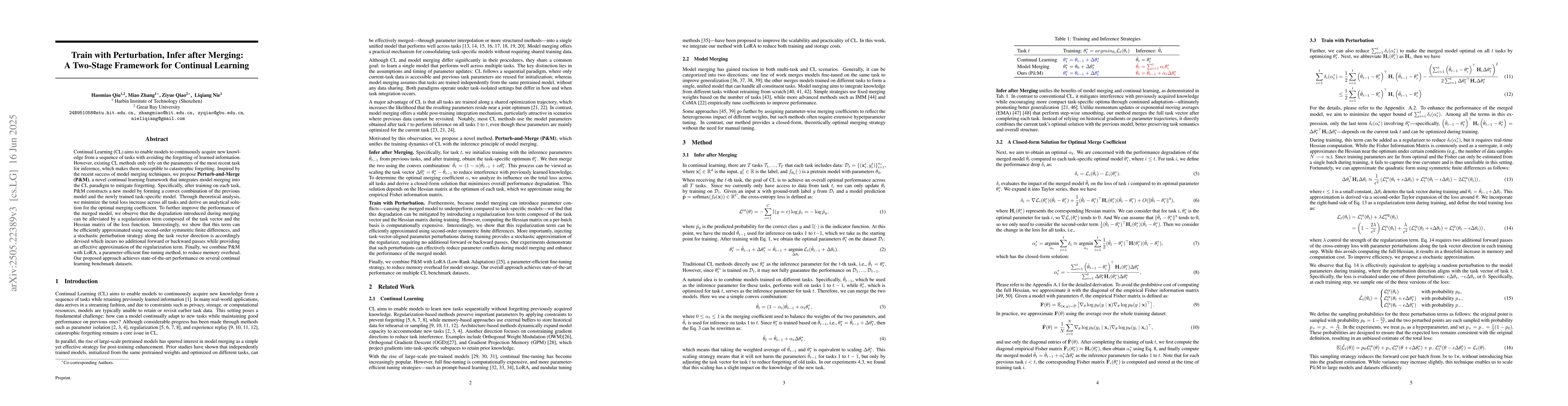 Thumbnail for Train with Perturbation, Infer after Merging: A Two-Stage Framework for
  Continual Learning