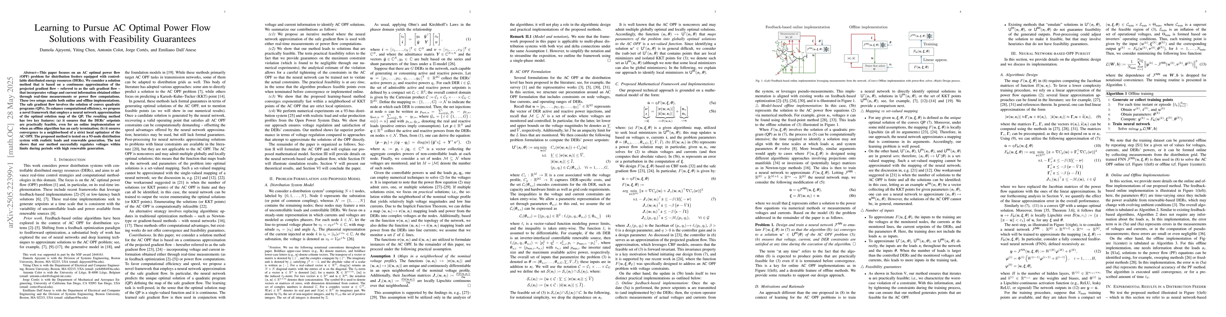 Thumbnail for Learning to Pursue AC Optimal Power Flow Solutions with Feasibility
  Guarantees