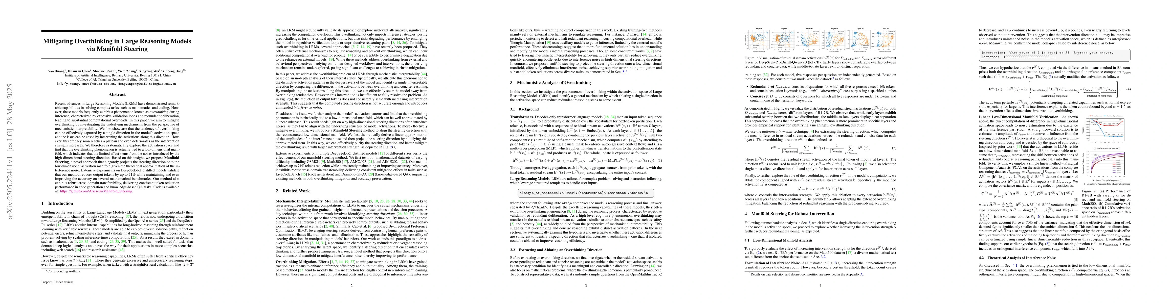 Thumbnail for Mitigating Overthinking in Large Reasoning Models via Manifold Steering