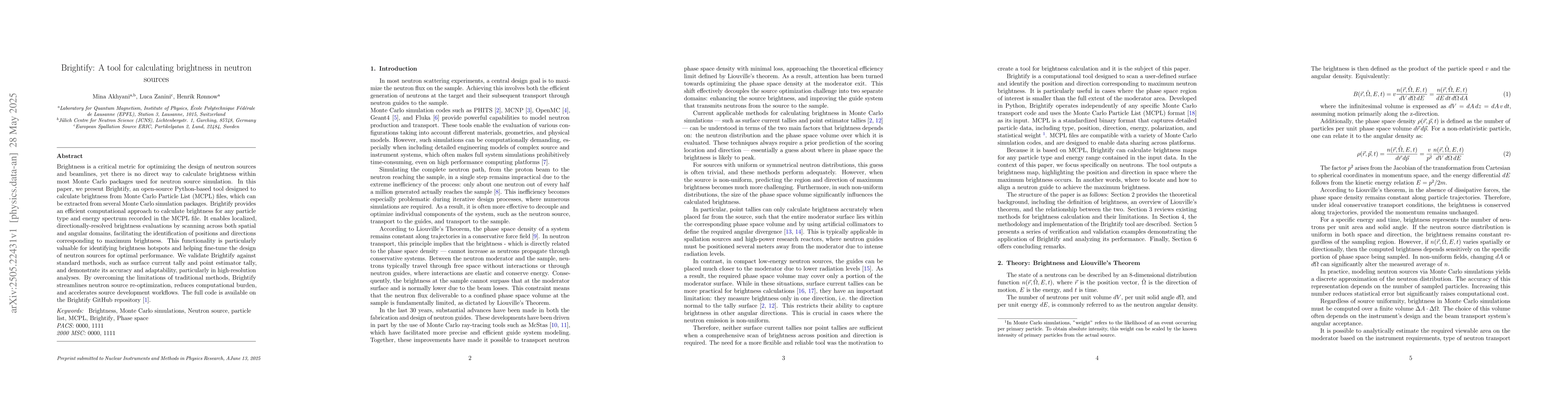 Thumbnail for Brightify: A tool for calculating brightness in neutron sources