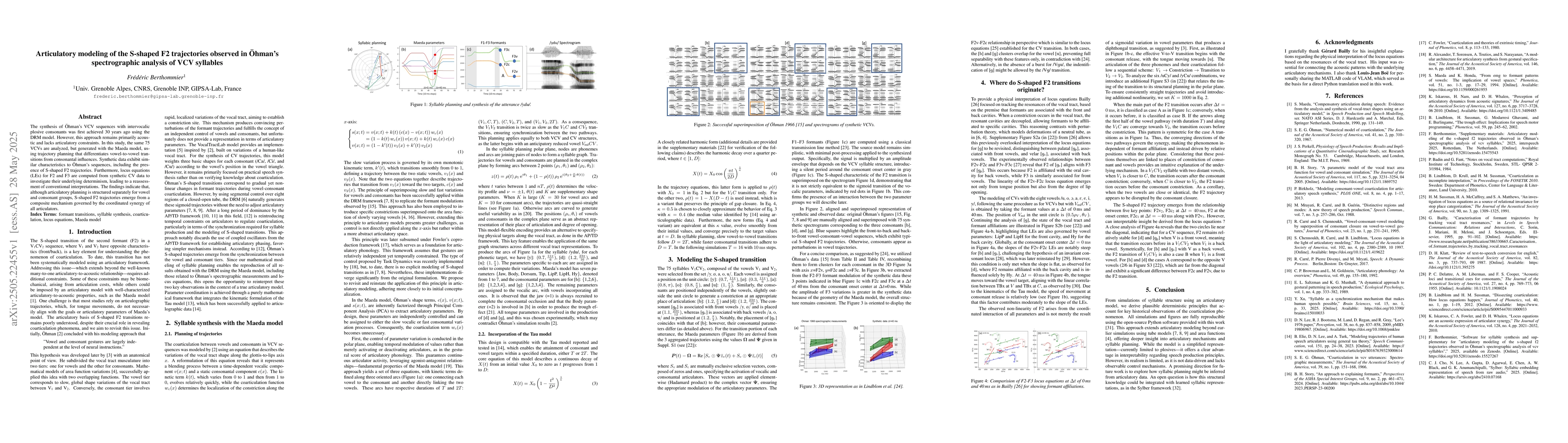 Thumbnail for Articulatory modeling of the S-shaped F2 trajectories observed in
  Öhman's spectrographic analysis of VCV syllables