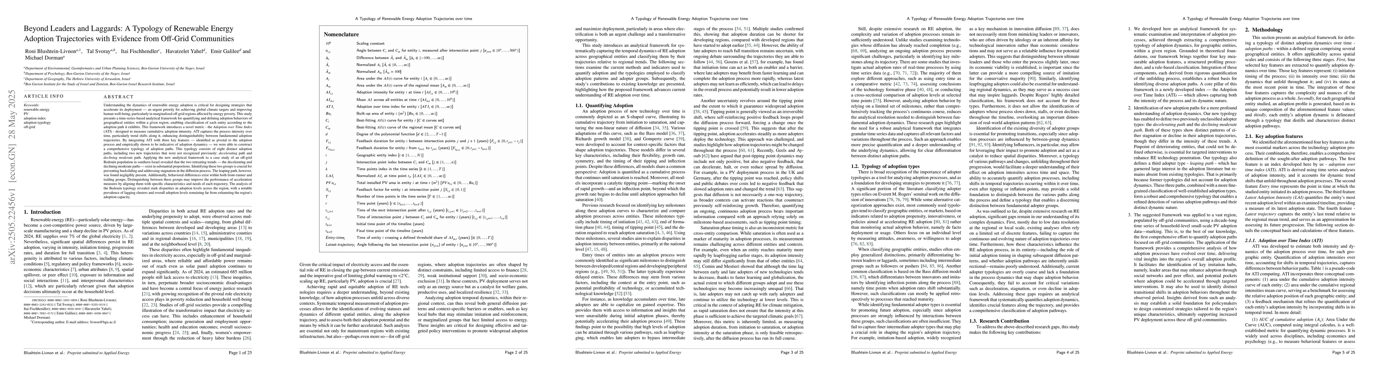 Thumbnail for Beyond Leaders and Laggards: A Typology of Renewable Energy Adoption
  Trajectories with Evidence from Off-Grid Communities
