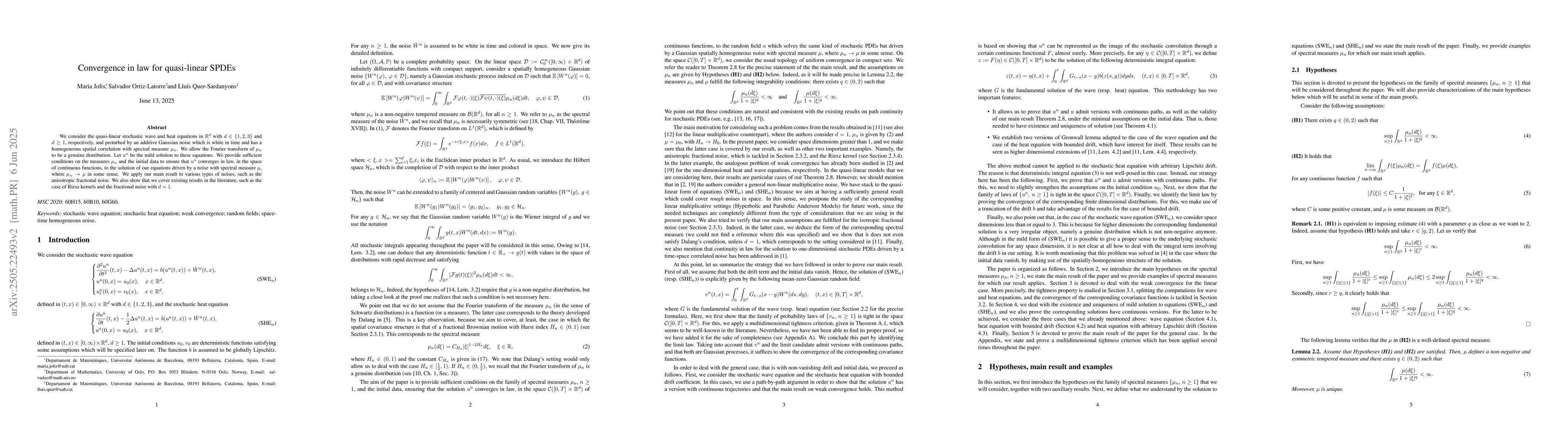 Thumbnail for Convergence in law for quasi-linear SPDEs