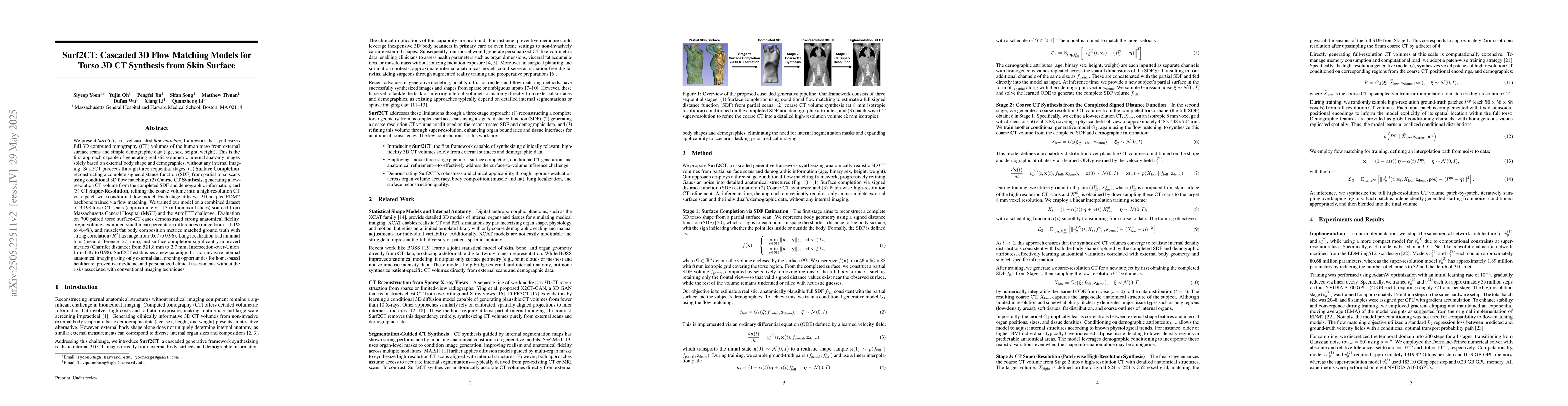 Thumbnail for Surf2CT: Cascaded 3D Flow Matching Models for Torso 3D CT Synthesis from
  Skin Surface