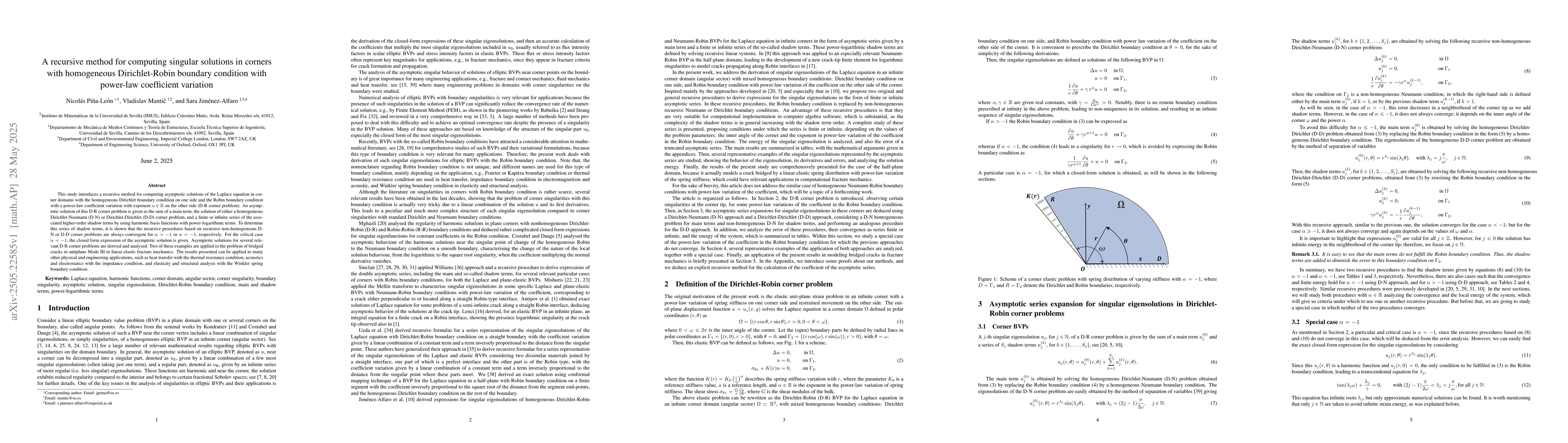 Thumbnail for A recursive method for computing singular solutions in corners with
  homogeneous Dirichlet-Robin boundary condition with power-law coefficient
  variation