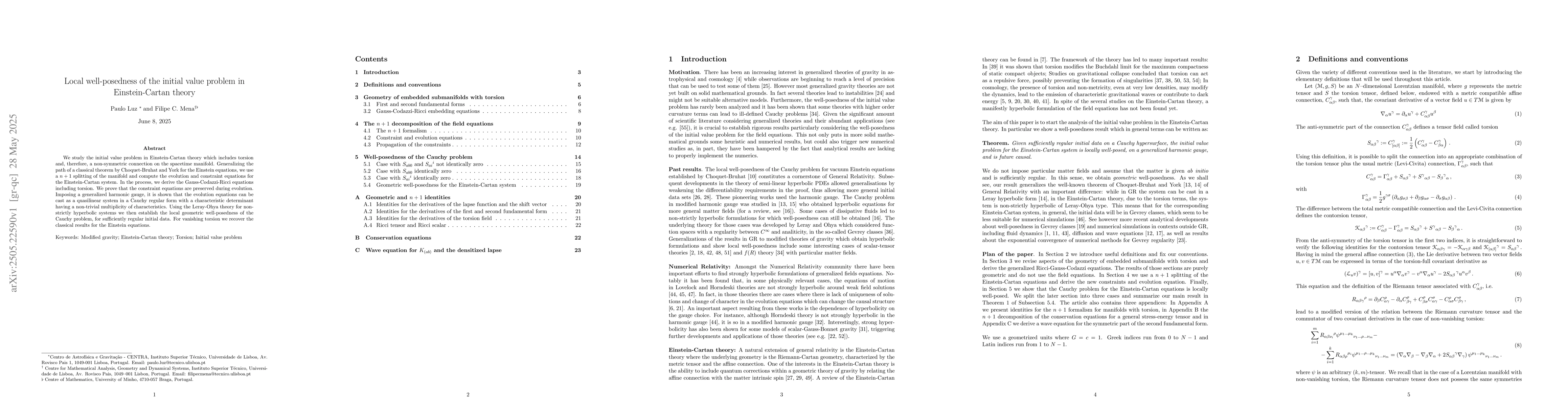 Thumbnail for Local well-posedness of the initial value problem in Einstein-Cartan
  theory