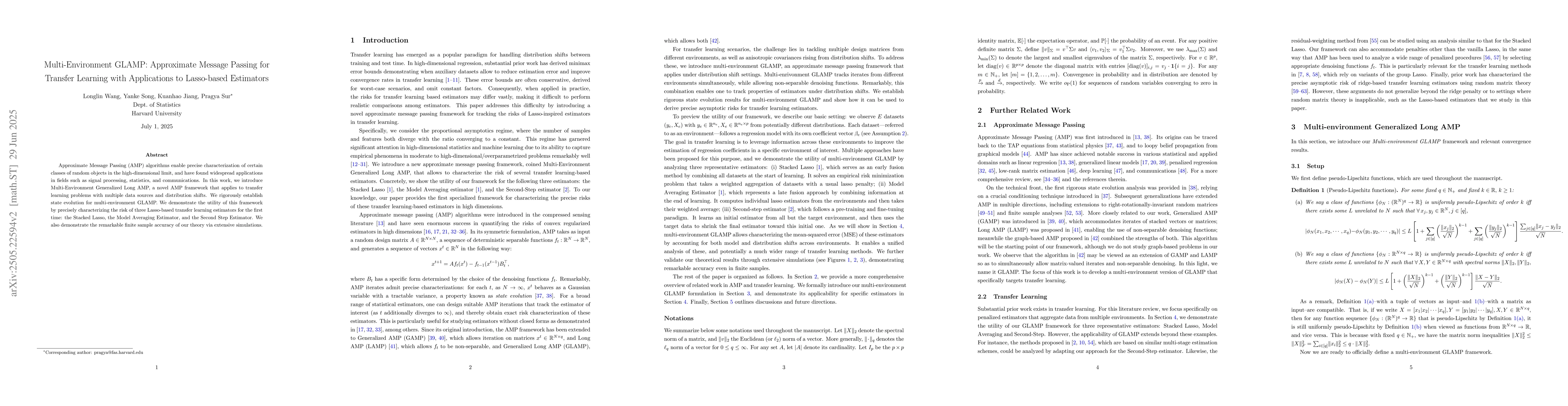 Thumbnail for GLAMP: An Approximate Message Passing Framework for Transfer Learning
  with Applications to Lasso-based Estimators