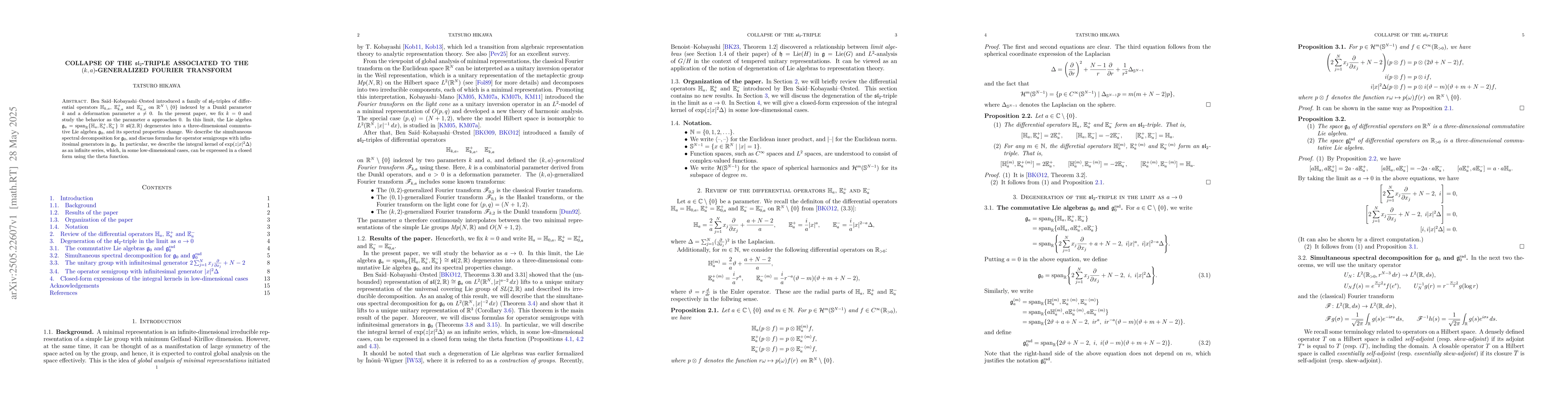 Thumbnail for Collapse of the $ \mathfrak{sl}_2 $-triple associated to the $ (k, a)
  $-generalized Fourier transform