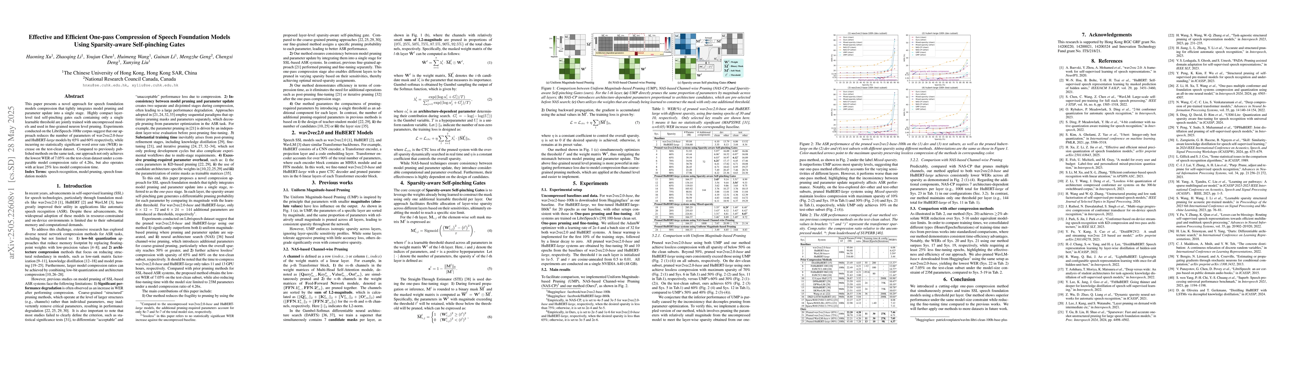 Thumbnail for Effective and Efficient One-pass Compression of Speech Foundation Models
  Using Sparsity-aware Self-pinching Gates